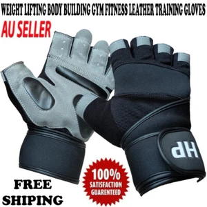 HP WEIGHT LIFTING BODYBUILDING GYM FITNESS LEATHER TRAINING WRAPS STRAPS GLOVES - Picture 1 of 9