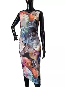Abito a tubino Ted Baker Mayzi nero multi floreale bodycon taglia 3 UK 12 full zip - Foto 1 di 11
