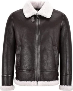 Men's B3 Shearling Sheepskin Leather Jacket Brown Flying Fur Bomber Jacket NV-65 - Picture 1 of 7