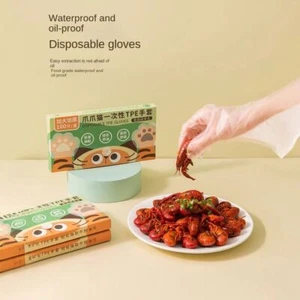 100Pcs TPE Disposable Gloves Transparent BBQ Baking Gloves New Cleaning Gloves - Picture 1 of 12