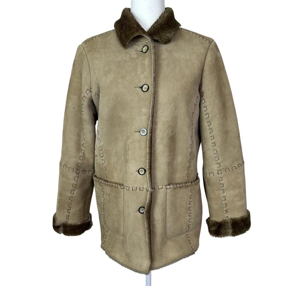 Isabella птица женщин овчины Куртка Пальто желтовато-коричневый замши стриженный мех с подкладкой размер M - Изображение 1 из 4