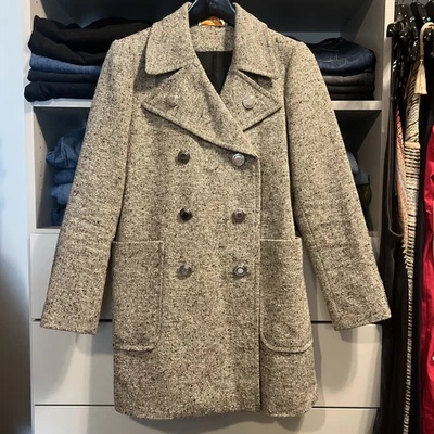 Abrigo Tory Burch Kate Middleton Tostado Negro Tweed Forrado Mezcla de Lana Talla 2 ¡Precioso! Foto 1 de 4