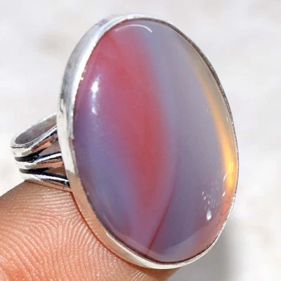 Anillo enchapado en plata 925 ágata laguna rosa con bandas EE. UU. 7 regalos para novia GW Foto 1 de 3