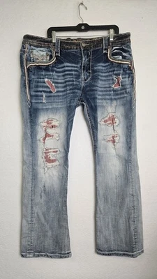 Pantalones de mezclilla para hombre Rock Revival azules talla 42 X 31 relajados rectos desgastados  Foto 1 de 4