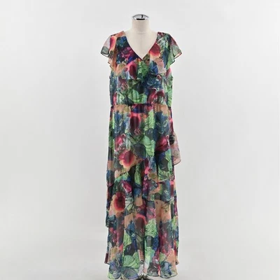 Soft Surroundings Ambrosia Tiered Floral Maxi Dress Size L Ruffle V Neck Layered - Image 1 of 4
