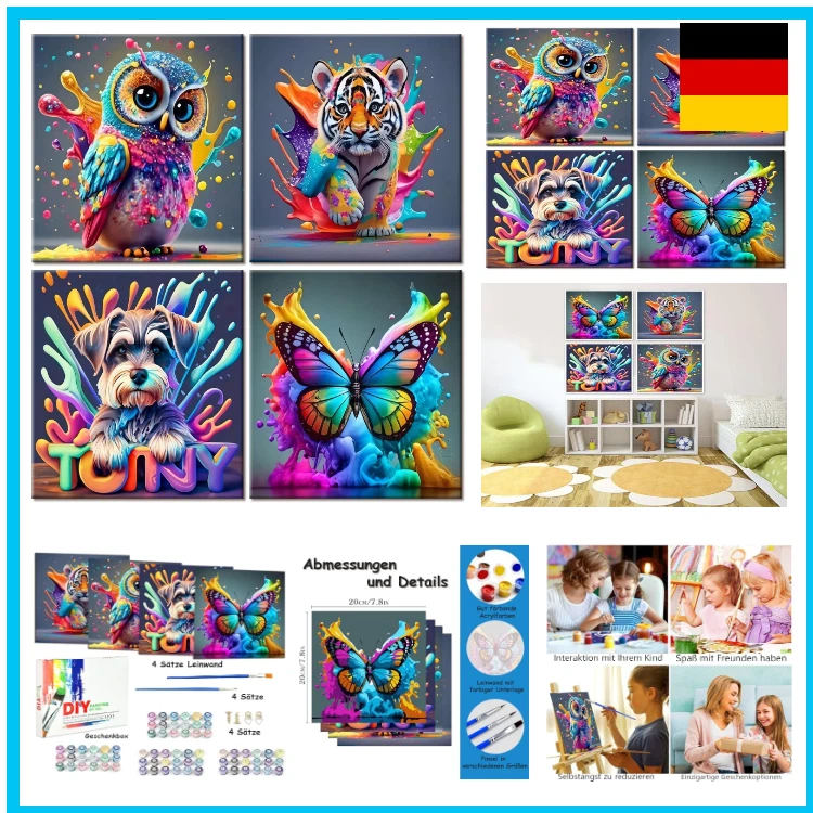 4 Stück Malen Nach Zahlen ab 6 7 8 9 Jahre Mädchen, Malen Nach Zahlen Kinder