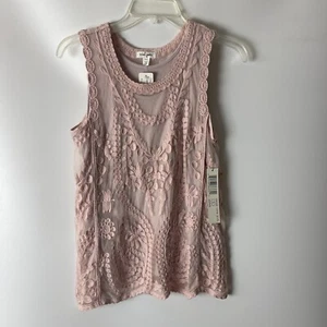Tribal Jeans Womens Pink Embroidered Lace Pullover Shirt Tank Top P/S NWT $70 - Picture 1 of 8