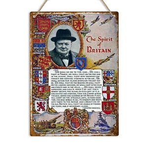 CHURCHILL QUOTE Insegna da parete in metallo retrò britannica placca uomo bar grotta pub Winston - Foto 1 di 6