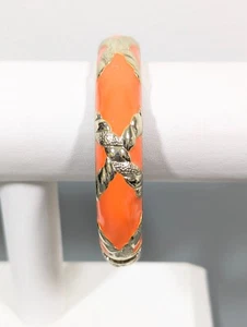 Orange Enamel Criss Cross Classic Retro Hinge Bangle Bracelet Preppy Coastal - Picture 1 of 8