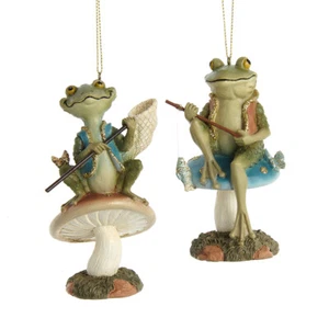 Fishing Frog on Mushroom Ornament - Picture 1 of 6