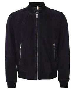 Hugo Boss Men's Suede Bomber Jacket In Navy Size S UK 36 RRP £489 - Picture 1 of 5