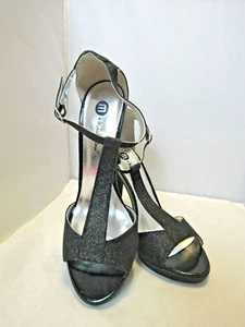 New Stiletto Heel Shoes Black Glitter 8.5 With Ankle Straps by Michael Antonio - Picture 1 of 5