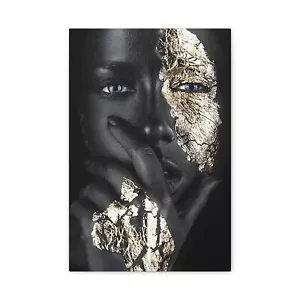 Moda astratta donna africana arte stampa su tela ragazza oro e nero trucco viso - Foto 1 di 27
