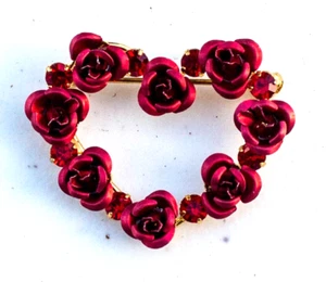Broche broche corona corazón rosa roja vintage - 1,75" con - Imagen 1 de 2