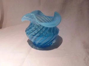  Vintage Fenton Glass Blue French Spiral Optic Swirl Opalescent Vase Mint! - Picture 1 of 3