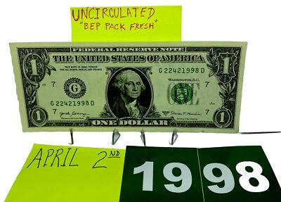 One Dollar Birthday Note April 2 1998.Uncirculated. Fancy Serial Number - Image 1 of 4
