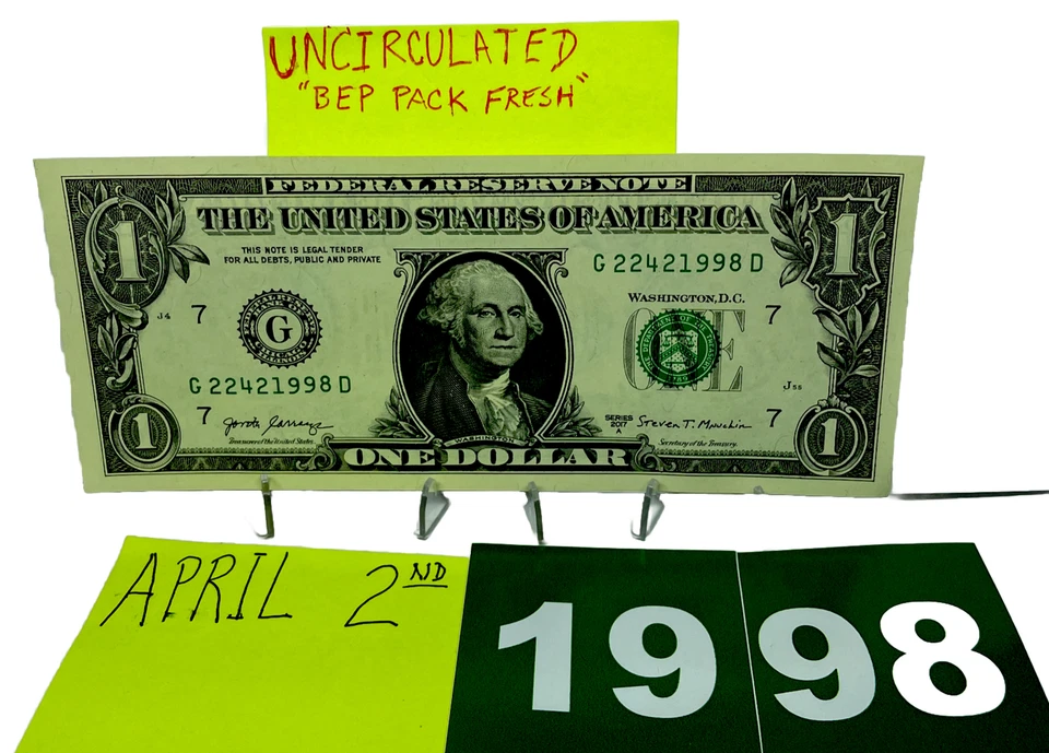 One Dollar Birthday Note April 2 1998.Uncirculated. Fancy Serial Number - Image 1 of 4