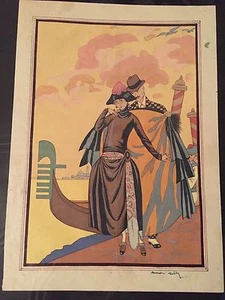 Pochoir Drucke handkolorierte Innenillustrationen französische Mode 20er Jahre Teller - Bild 1 von 1