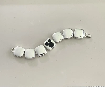 Brazalete de eslabones vintage Napier Disney Mickey Mouse plateado brillante metal 'Chiclet' Foto 1 de 4