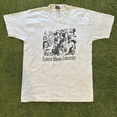 Camiseta gris vintage de los 90 puntada única Eastern Illinois University para hombre grande EE. UU. Foto 1 de 4