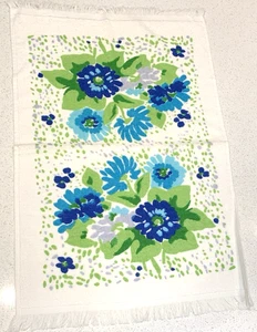 NOS Vintage Kanone Küchentuch 60er - 70er Jahre grün & blau Blumen - Bild 1 von 3