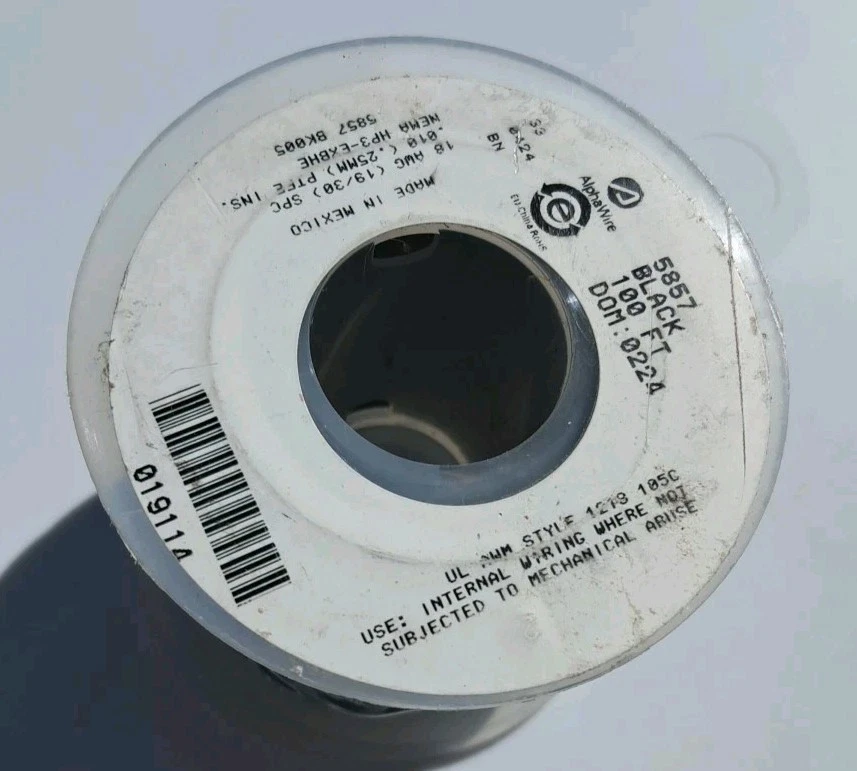 5857 BK005Wire, Conexión, PTFE, Negro, 18 AWG, 19 x 30 AWG, 100 ft Foto 1 de 4
