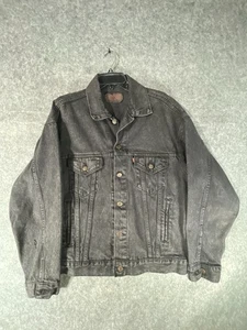 Vintage Levis Denim Jacket Mens Large Black Trucker Coat 80s 90s Made In USA - Picture 1 of 7