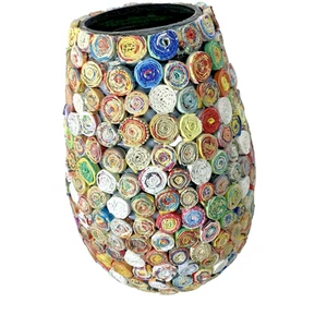 Vaso decorativo arte vagabondo carta giornale rivista gomma wrapper hippie MC anni 80 - Foto 1 di 9