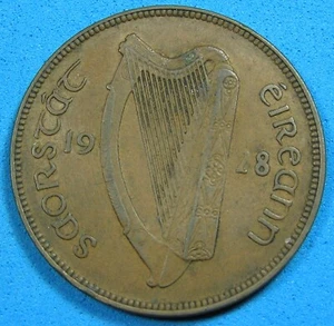 Ireland 1 Penny Bronze Coin 1928, Irish Harp & Hen with Chicks, Combined S/H - Picture 1 of 2