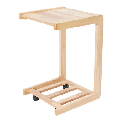 Mesa auxiliar pequeña color madera de 40 cm en forma de C con ruedas Foto 1 de 4