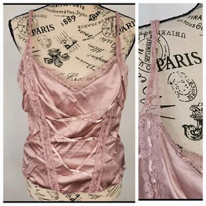 BEBE Babydoll Corsé Top Talla M Seda Malva Rosa Encaje Ribete Hada Lechera Y2K Años 90 - Imagen 1 de 10
