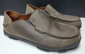 Olukai Moloa Shoes Mens Sz 9.5 Brown Leather Slip On Mocassin Loafers NICE - Picture 1 of 12