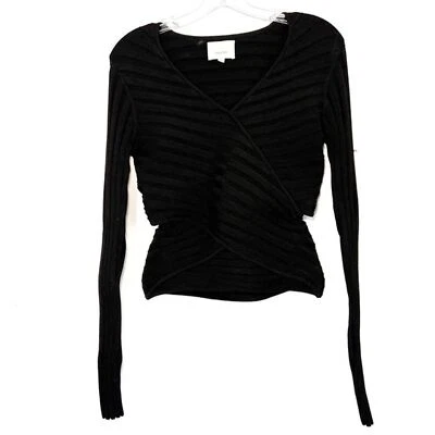 Top tejido Cinq a Sept negro Titania acanalado espalda abierta - mediano Foto 1 de 4