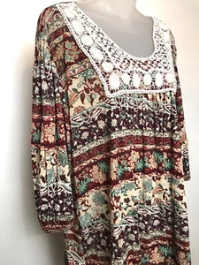 One World Live & Let Live Tunic Blouse Plus Sz XXL Crochet Lace Neckline Boho - Picture 1 of 10