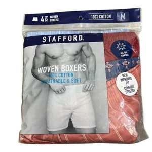 Lot de 4 boxers Stafford homme taille M 100% coton tissé assorti rouge bleu NEUF - Photo 1 sur 7