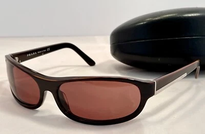 Gafas de sol PRADA deportivas envolventes SPR 031 marrón marco tortuga lentes ámbar Italia unisex Foto 1 de 4