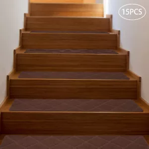 15PCS Non-Slip Carpet Stair Treads 30" x 8" Mats Indoor for Wooden Steps Coffee - Picture 1 of 16
