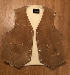 Chaleco de Cuero JCPenny Forrado Sherpa Camionero Hippie Occidental Para Hombre Mediano - Imagen 1 de 13