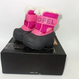 NEW Sorel Snow Commander Winter Boots Pink Black Kids Toddler Size 4 - Picture 1 of 10