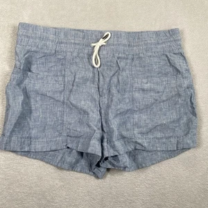 Athleta Cabo Linen 4" Shorts Women's 14 Blue Pull On Pockets Drawstring - Picture 1 of 8