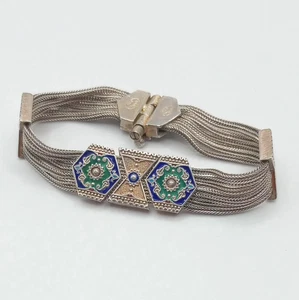 925 Sterling Silver Russian 84 NU Enameled Seven Foxtail Turkish Design Bracelet - Picture 1 of 10