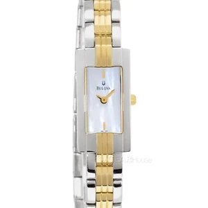 BULOVA Womens Rectangular Watch, Two Tone Silver Gold Stainless Steel, MOP Dial - Picture 1 of 8