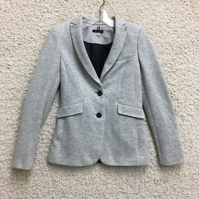 Tommy Hilfiger Blazer 0 Adulto Gris Dos Botones Codo Parche Chaqueta Elastizada Para Mujer Foto 1 de 4