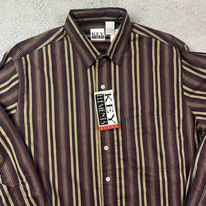 Vintage Key Elements 90's Button Shirt Red Striped Long Sleeve Sz Large NOS - Picture 1 of 10