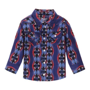 112338161 Wrangler Bebé Niño Checotah Western Camisa a Presión - Azul NUEVO - Imagen 1 de 9