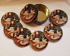 Vintage Coasters Duck Decoys & Books From Hong Kong Tin Over Cork Set of 6 1983
