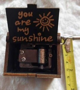 YOU ARE MY SUNSHINE Wood Engraved Retro 'Mini' Hand-Crank Music Box- Portable- - Picture 1 of 5