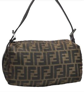 Authentic FENDI Zucca Shoulder Hand Bag Purse Nylon Leather Brown 7262E