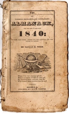 The Farmer's Mechanics and Gentleman's Almanack 1840, RARE original, 185 yrs old - Image 1 of 2