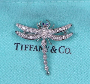 $6,000 Tiffany & Co. Platinum Pave Diamond Sapphire Dragonfly Pendant Pin Brooch - Picture 1 of 8